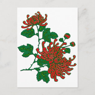 Chinese spider chrysanthemums - deep red postcard