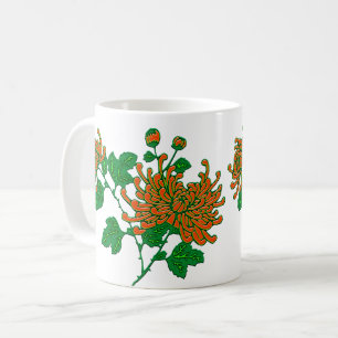 Chinese Spider Chrysanthemums in Mandarin Orange Coffee Mug