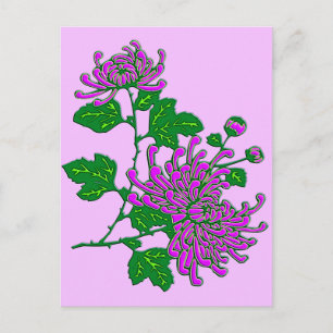 Chinese spider chrysanthemums  - lavender postcard