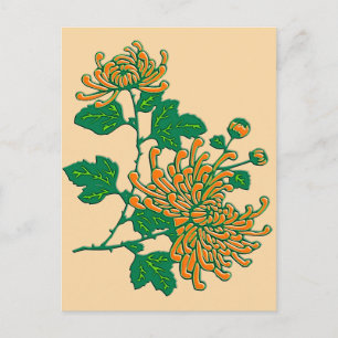 Chinese spider chrysanthemums  - light orange postcard