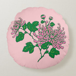Chinese spider chrysanthemums  - soft pink round cushion