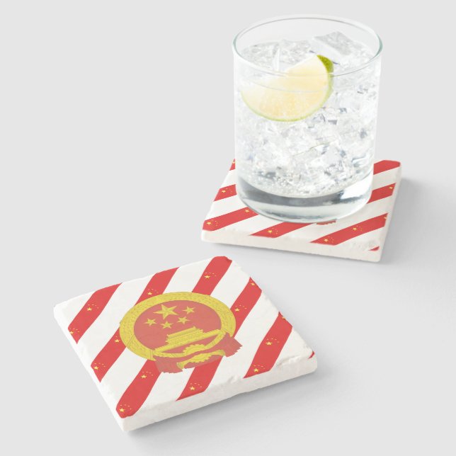 Chinese stripes flag stone coaster (Side)