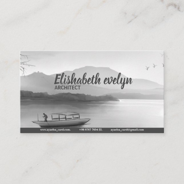 Chinese Style Retro Landscape Ink Illustration Business Card (Front)