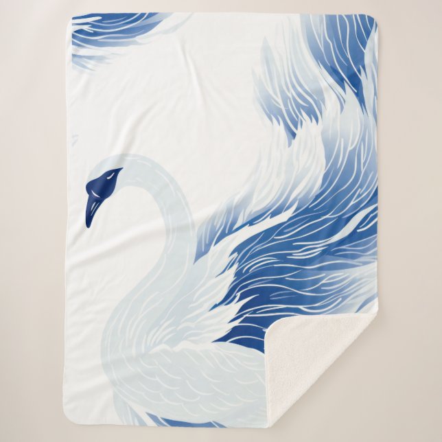 Chinese swan wings pattern sherpa blanket (Front)