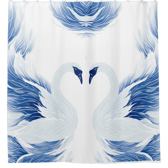 Chinese swan wings pattern shower curtain (Front)