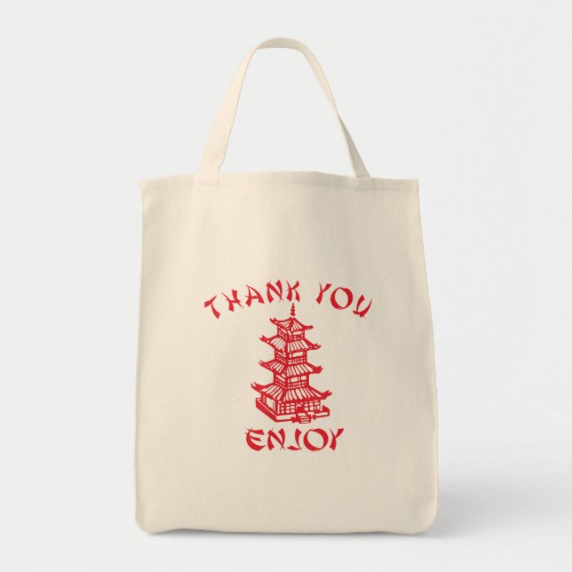 Chinese Takeaway Food Thank You Enjoy Funny Asian Tote Bag (Front)