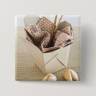 Chinese takeout container and fortune cookies 15 cm square badge