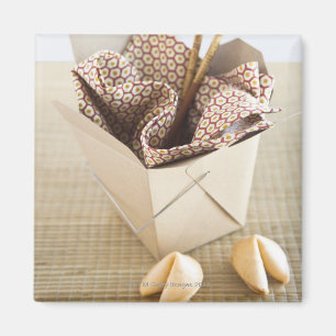 Chinese takeout container and fortune cookies magnet