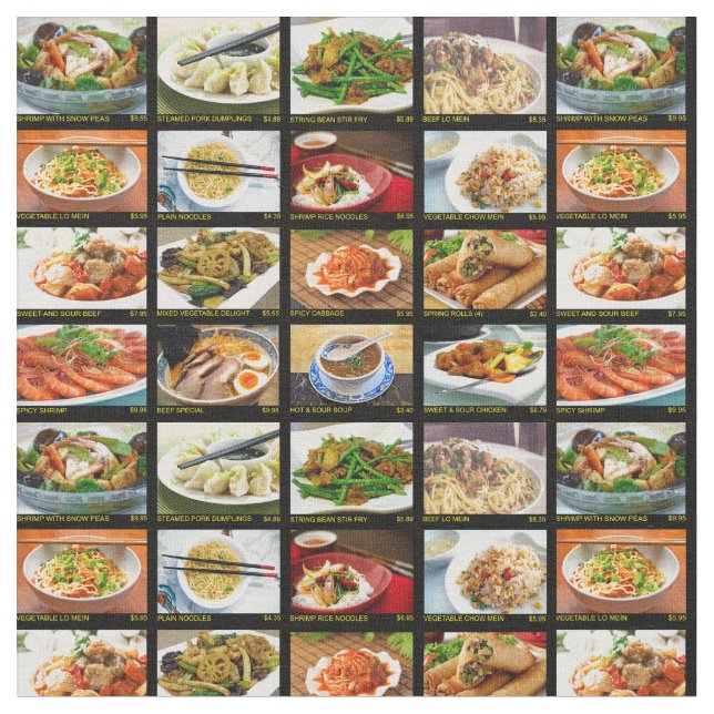 Chinese Takeout Restaurant Photo Menu Board  Fabric (Close Up)