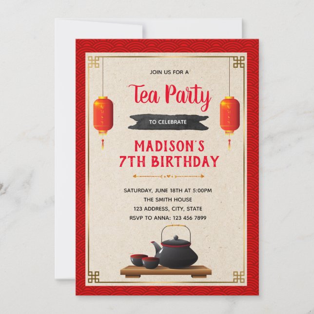Chinese tea theme party invitation (Front)