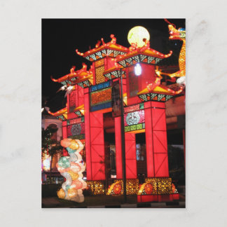 Chinese temple in Singapore at night Postcard