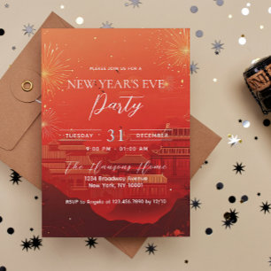 Chinese Theme Red New Year's Eve Party Invitation