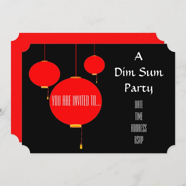 Chinese themed lantern dim sum party invitation (Front/Back)