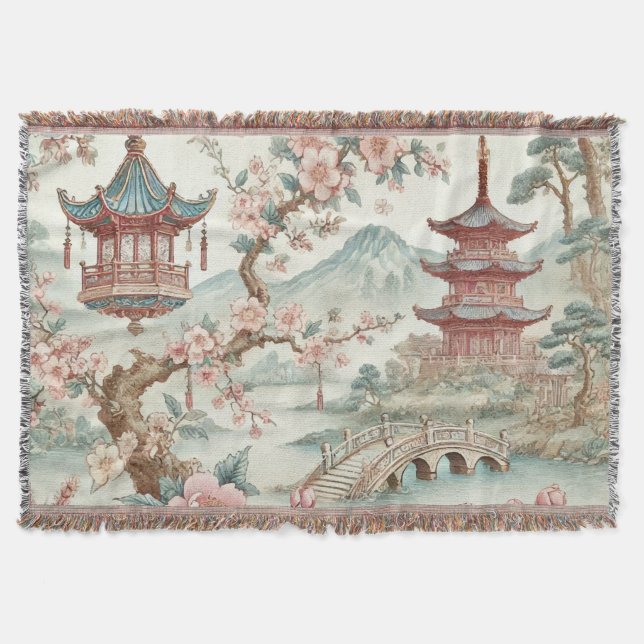 Chinese Toile Throw Blanket (Front)