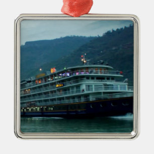 Chinese tourist boat in river Yangtz Metal Tree Decoration