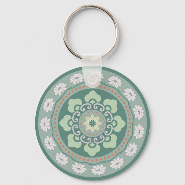 chinese traditional green rosette pattern key ring (Front)