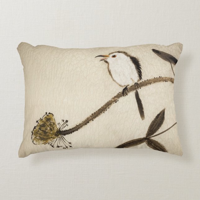Chinese traditional ink painting with birds decorative cushion (Front)