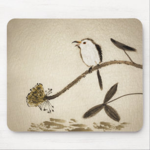 Chinese traditional ink painting with birds mouse mat