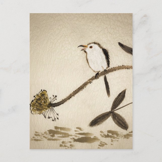 Chinese traditional ink painting with birds postcard (Front)
