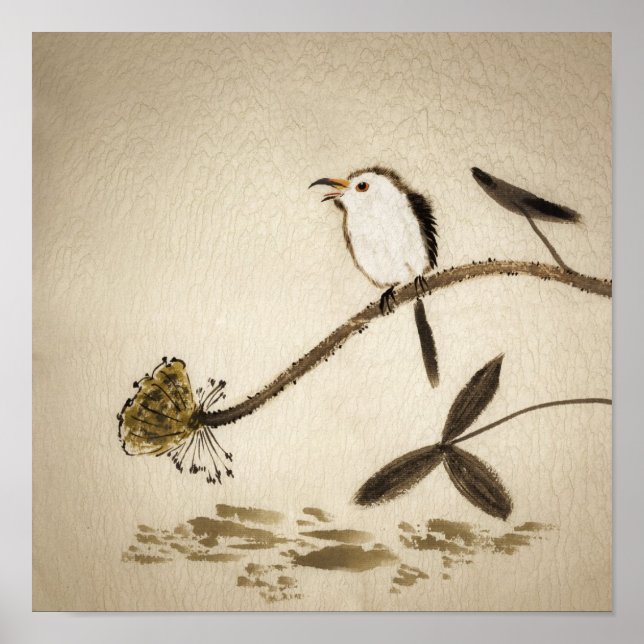 Chinese traditional ink painting with birds poster (Front)