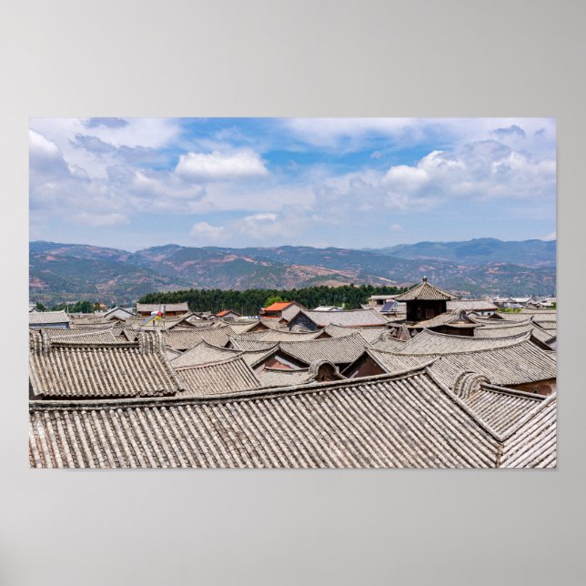 Chinese Traditional Tiled roofs, Dali,Yunnan,China Poster (Front)