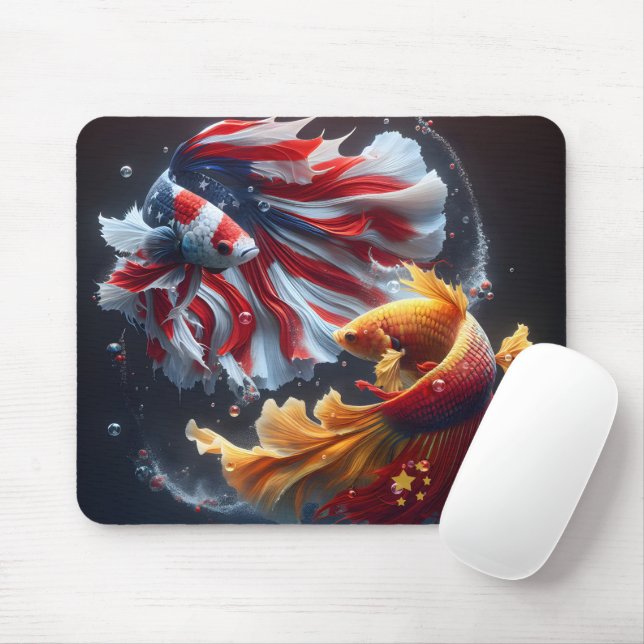 Chinese vs. American Betta Fish Mouse Mat (With Mouse)