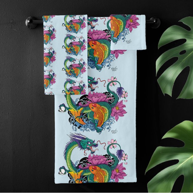 Chinese Water Dragon Koi Fish Bath Towel Set (Creator Uploaded)
