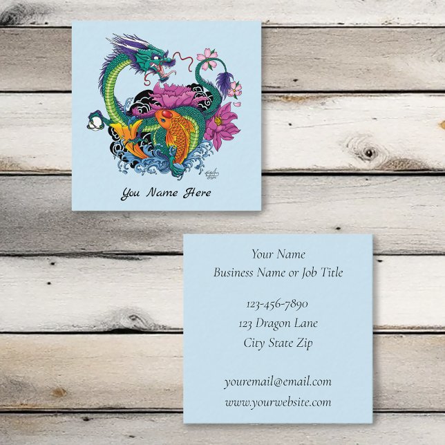 Chinese Water Dragon Koi Fish Square Business Card (Creator Uploaded)