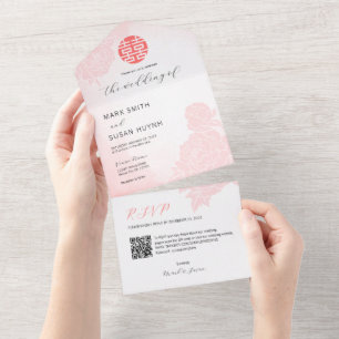 Chinese Watercolor All in One Wedding Invitation