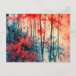 Chinese Watercolor Tranquil Bamboo Forest Postcard