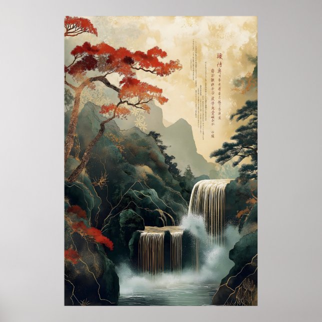 Chinese Waterfall Wall Art Print – Traditional (Front)