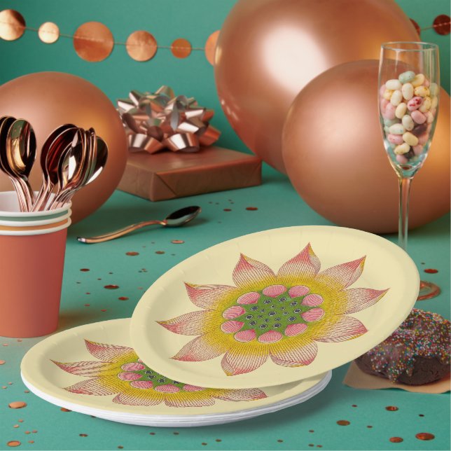 Chinese Waterlily Flower Design Paper Plates (Multi)