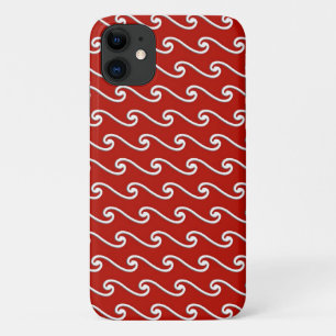 Chinese wave pattern - white on deep red iPhone 11 case