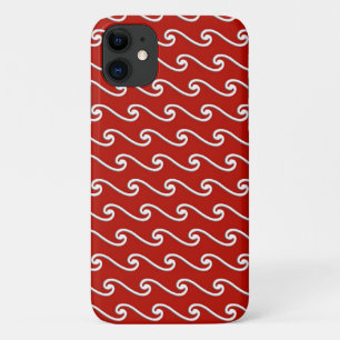 Chinese wave pattern - white on deep red iPhone 11 case