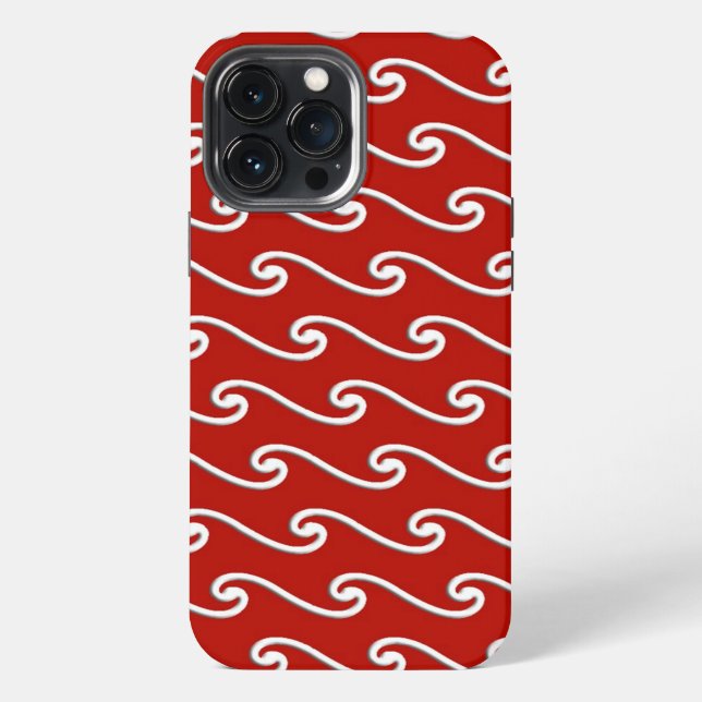 Chinese wave pattern - white on deep red iPhone case (Back)