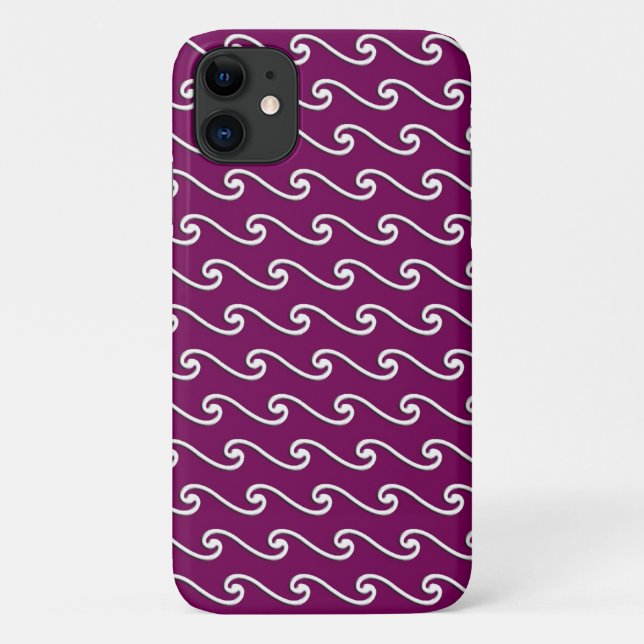 Chinese wave pattern - white on eggplant purple Case-Mate iPhone case (Back)