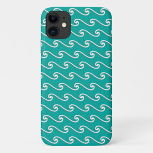 Chinese wave pattern - white on peacock blue iPhone 11 case