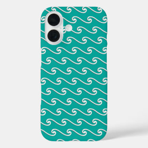 Chinese wave pattern - white on peacock blue iPhone 16 case