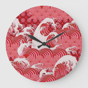 Chinese Waves: Decorative Seamless Style. Large Clock