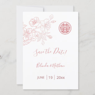 Chinese Wedding Blush Pink Floral Save The Date