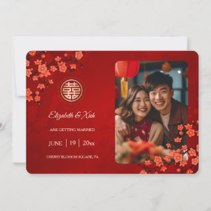 Chinese Wedding Double Happiness Cherry Blossom  Save The Date