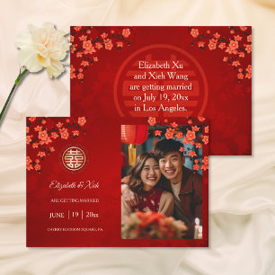 Chinese Wedding Double Happiness Cherry Blossom  Save The Date