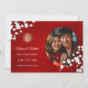 Chinese Wedding Double Happiness Cherry Blossom  Save The Date