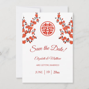 Chinese Wedding Double Happiness Cherry Blossom Save The Date