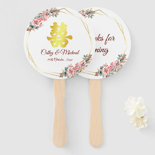 Chinese wedding double happiness flower wreath hand fan