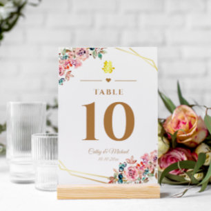 Chinese wedding double happiness flower wreath table number