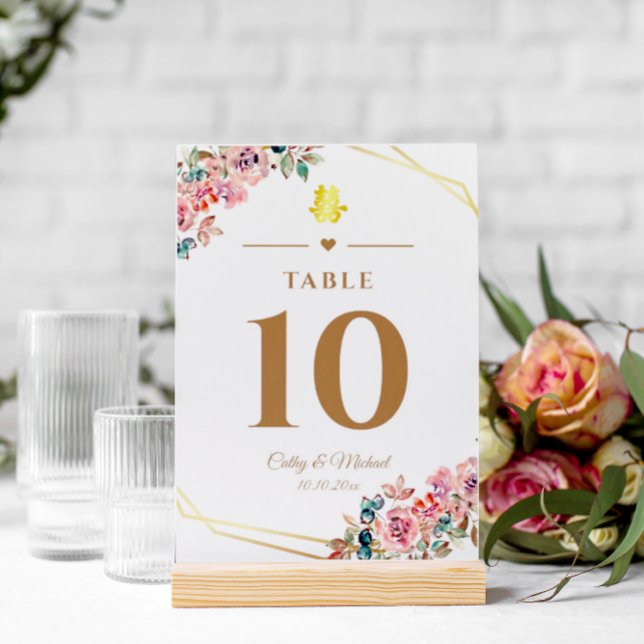 Chinese wedding double happiness flower wreath  table number (Creator Uploaded)
