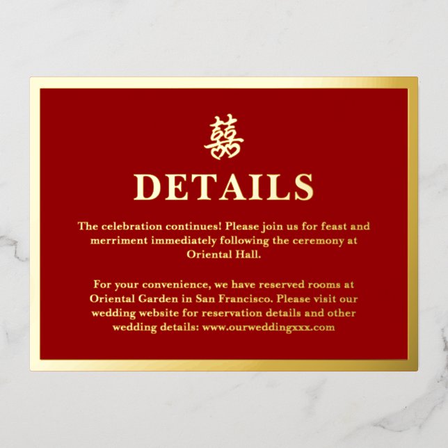 Chinese wedding double happiness heart details foil holiday postcard (Front)