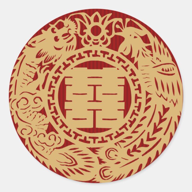 Chinese wedding double happiness red stickers (Front)