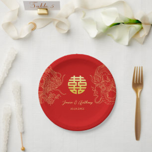 Chinese wedding dragon and phoenix tea ceremony paper plate
